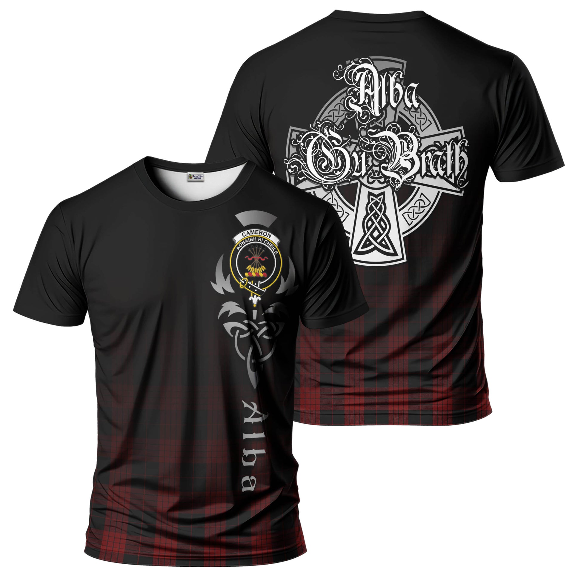 Tartan Vibes Clothing Cameron Black and Red Tartan T-Shirt Featuring Alba Gu Brath Family Crest Celtic Inspired