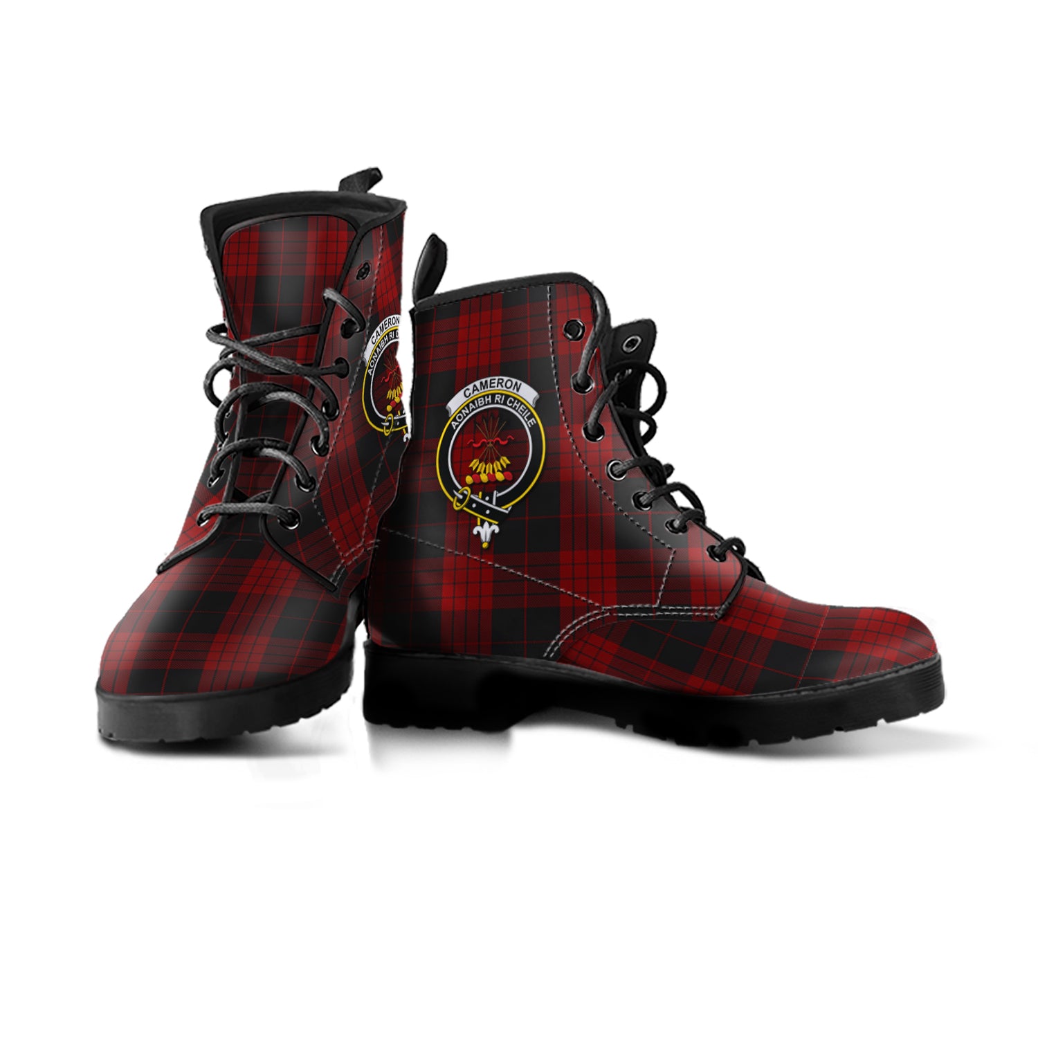 cameron-black-and-red-tartan-leather-boots-with-family-crest