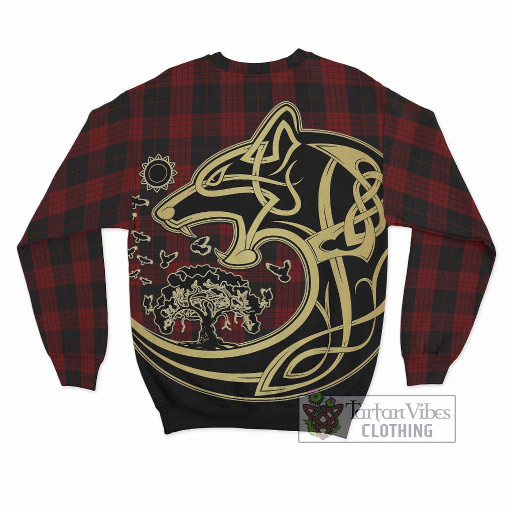 Cameron Black and Red Tartan Sweatshirt with Family Crest Celtic Wolf Style - Tartan Vibes Clothing