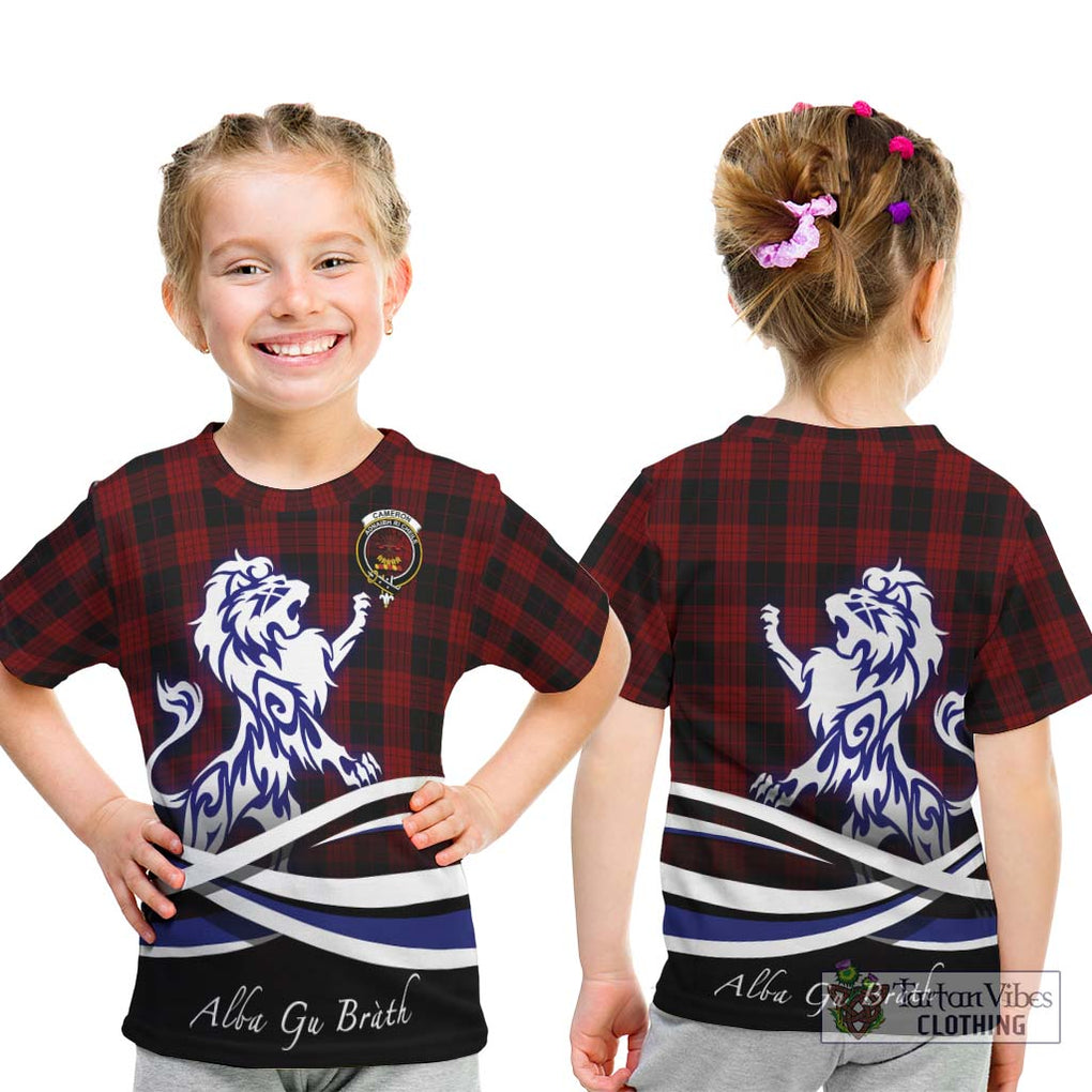 Cameron Black and Red Tartan Kid T-Shirt with Alba Gu Brath Regal Lion Emblem - Tartanvibesclothing Shop