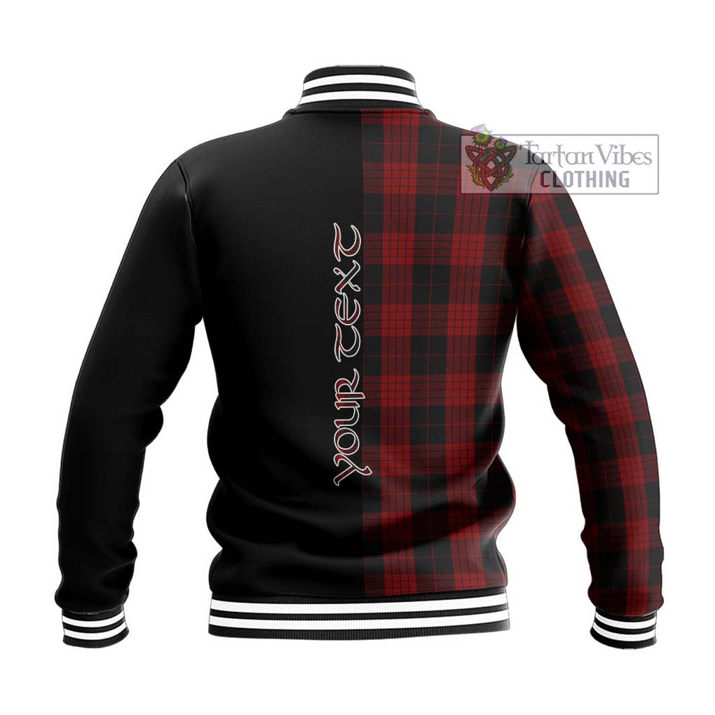 Cameron Black and Red Tartan Baseball Jacket with Family Crest and Half Of Me Style - Tartanvibesclothing Shop