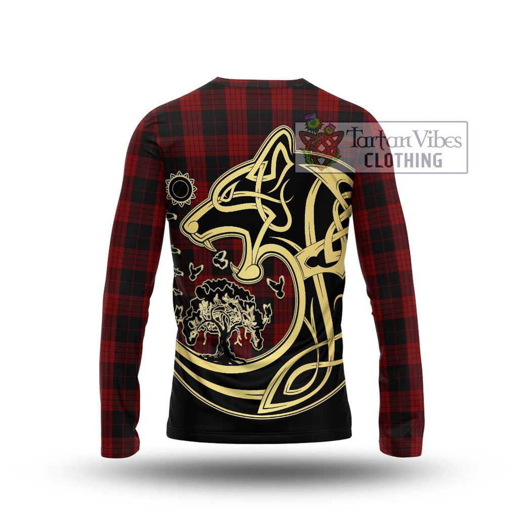 Cameron Black and Red Tartan Long Sleeve T-Shirt with Family Crest Celtic Wolf Style - Tartan Vibes Clothing