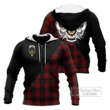 Cameron Black and Red Tartan Knitted Hoodie with Family Crest and Military Logo Style