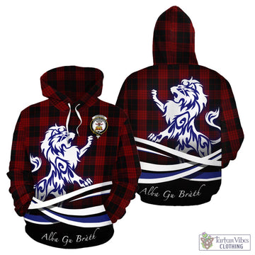 Cameron Black and Red Tartan Hoodie with Alba Gu Brath Regal Lion Emblem