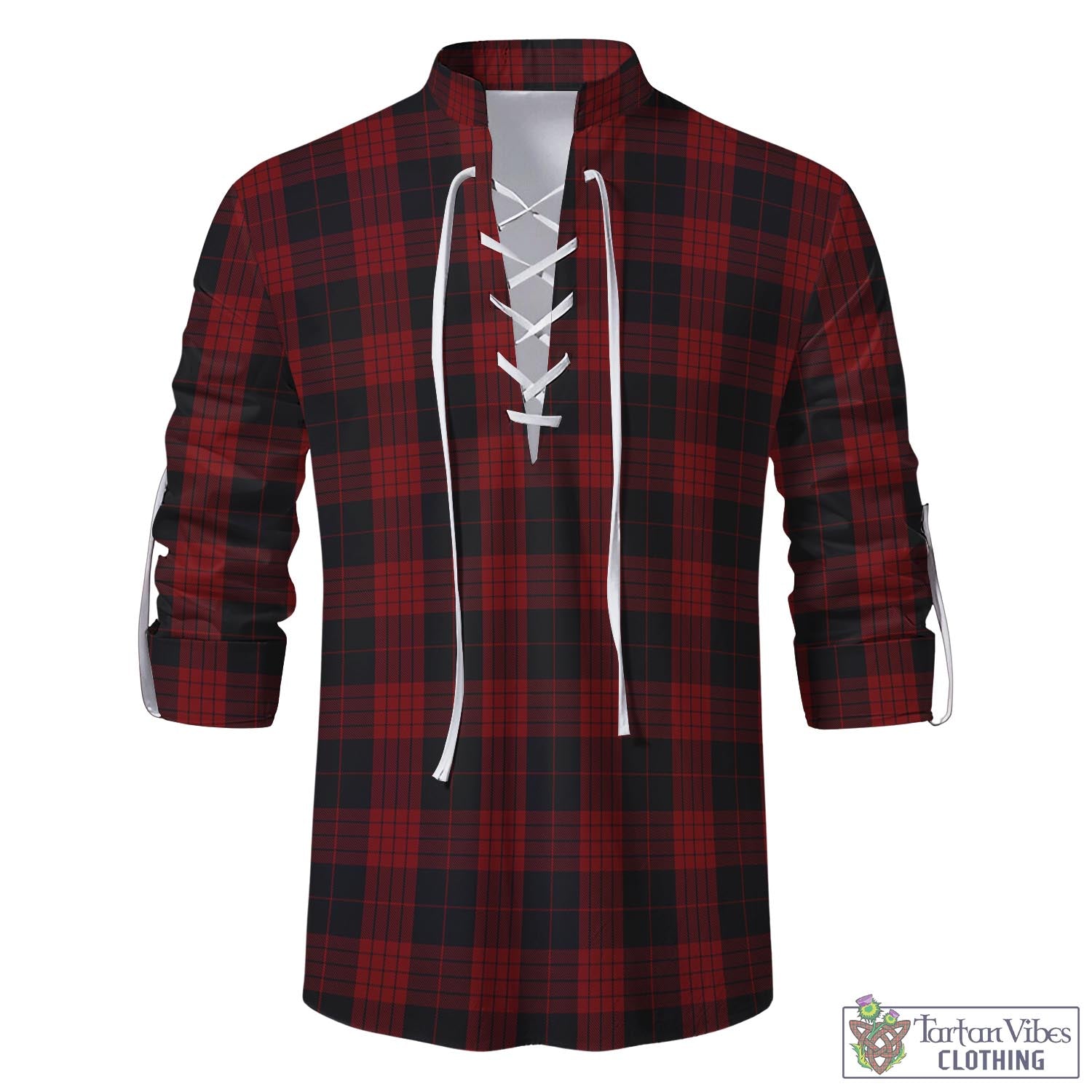 Tartan Vibes Clothing Cameron Black and Red Tartan Men's Scottish Traditional Jacobite Ghillie Kilt Shirt