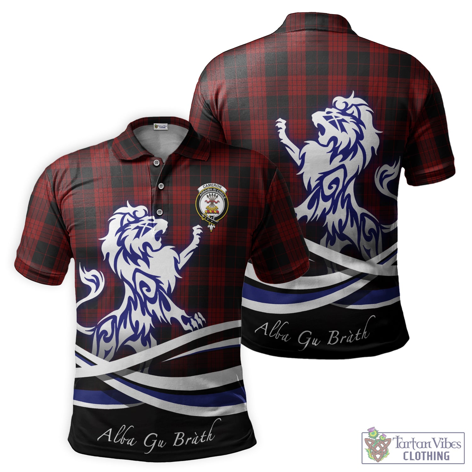 cameron-black-and-red-tartan-polo-shirt-with-alba-gu-brath-regal-lion-emblem