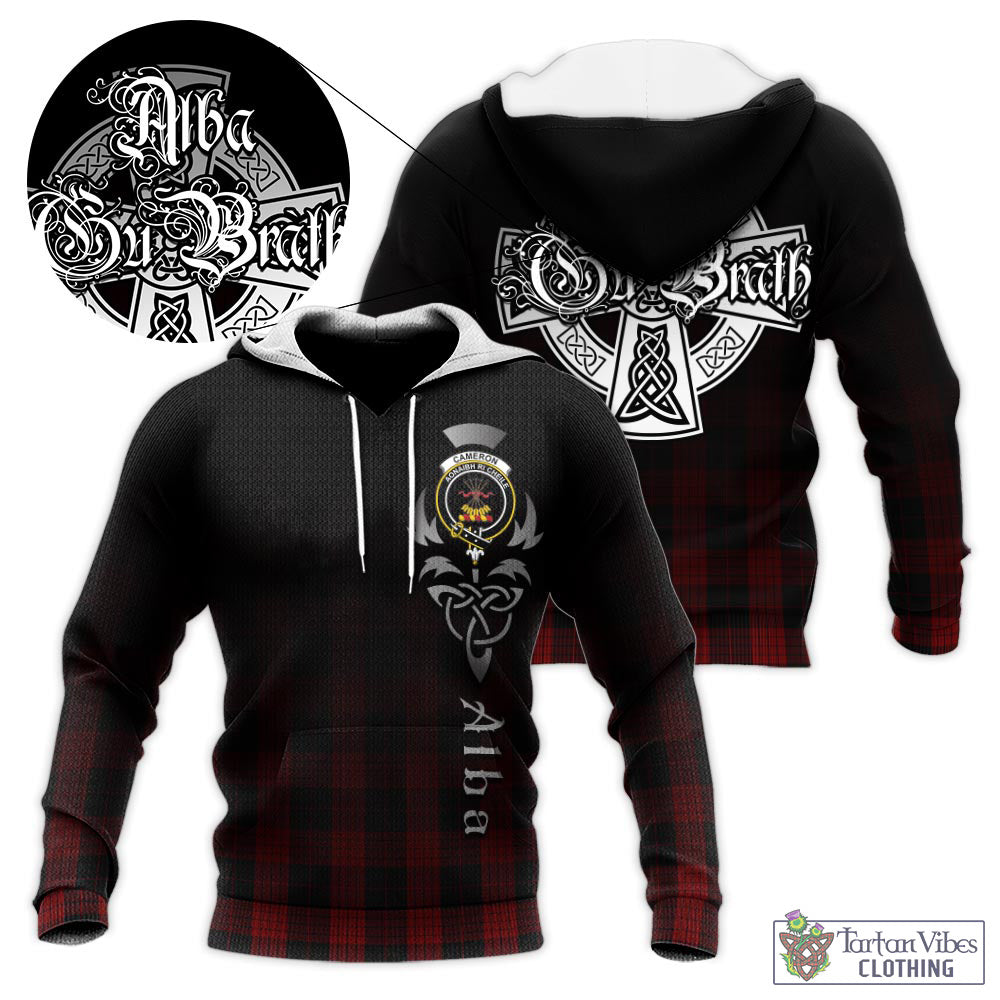 Tartan Vibes Clothing Cameron Black and Red Tartan Knitted Hoodie Featuring Alba Gu Brath Family Crest Celtic Inspired