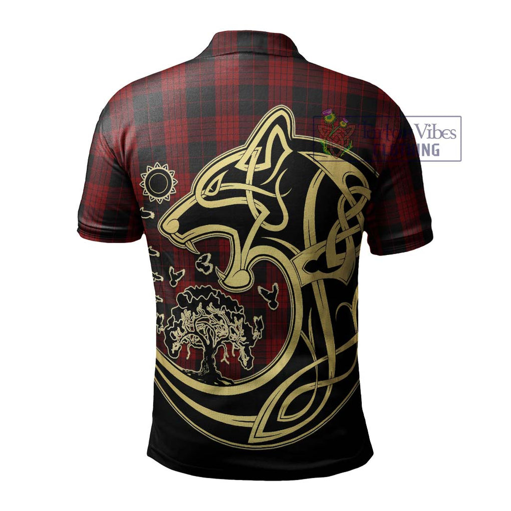 Cameron Black and Red Tartan Polo Shirt with Family Crest Celtic Wolf Style - Tartanvibesclothing Shop