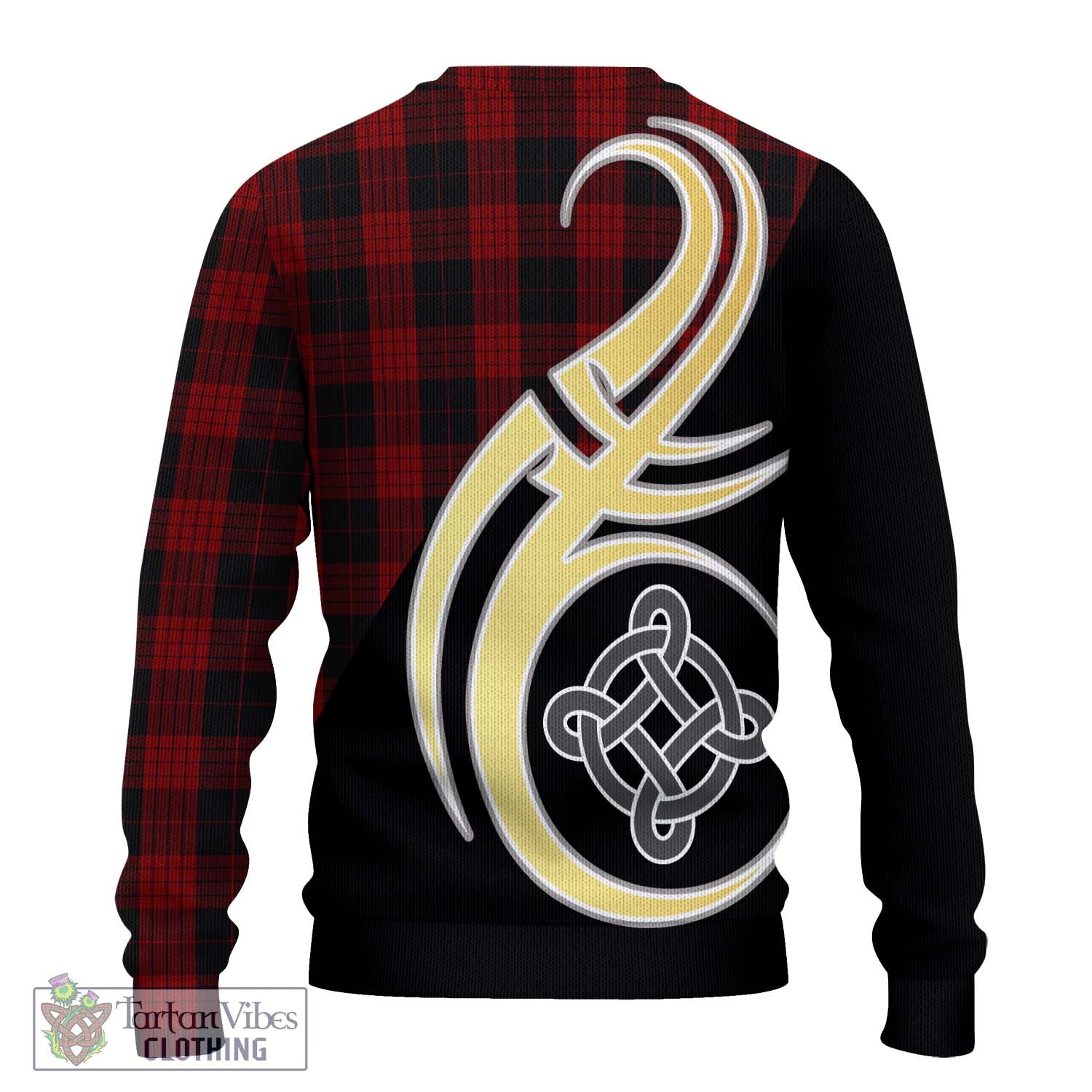 Cameron Black and Red Tartan Knitted Sweater with Family Crest and Celtic Symbol Style - Tartan Vibes Clothing