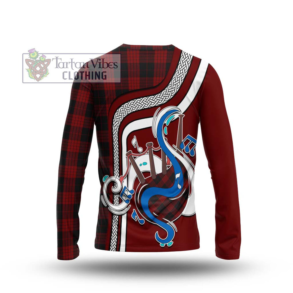 Tartan Vibes Clothing Cameron Black and Red Tartan Long Sleeve T-Shirt with Epic Bagpipe Style