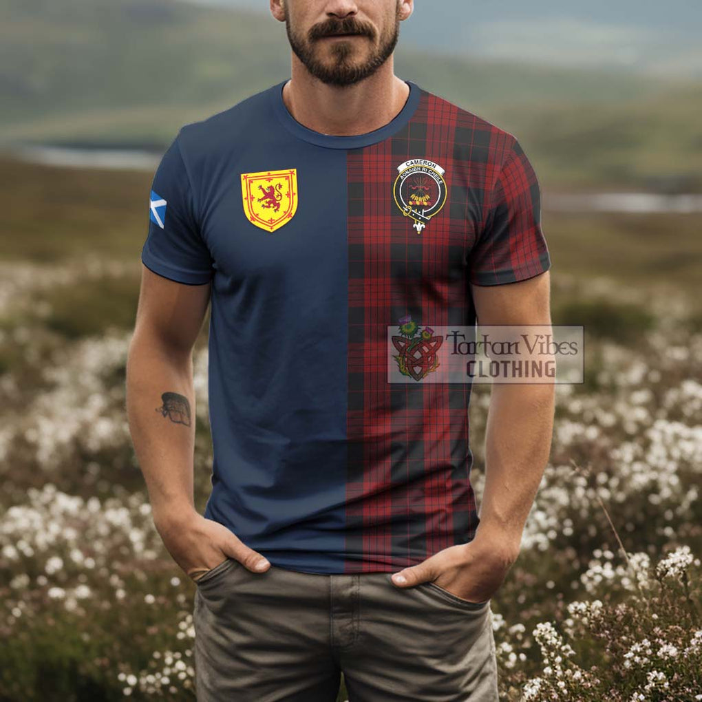 Tartan Vibes Clothing Cameron Black and Red Tartan T-Shirt Alba with Scottish Lion Royal Arm Half Style