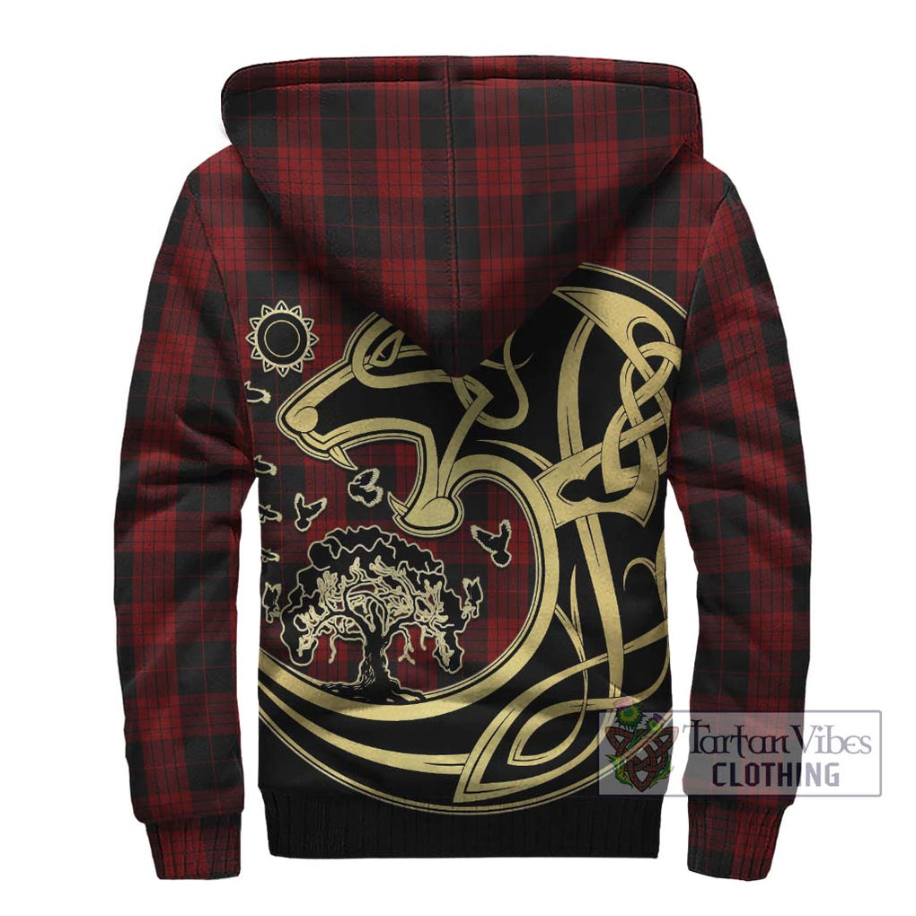 Cameron Black and Red Tartan Sherpa Hoodie with Family Crest Celtic Wolf Style - Tartan Vibes Clothing