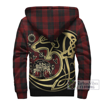 Cameron Black and Red Tartan Sherpa Hoodie with Family Crest Celtic Wolf Style