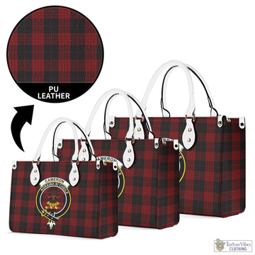 Cameron Black and Red Tartan Luxury Leather Handbags with Family Crest