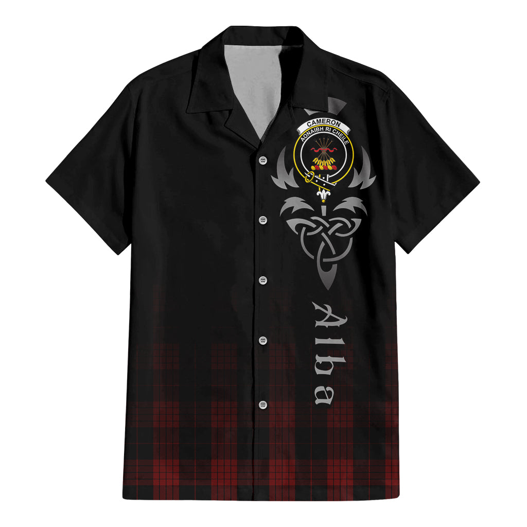 Tartan Vibes Clothing Cameron Black and Red Tartan Short Sleeve Button Up Featuring Alba Gu Brath Family Crest Celtic Inspired