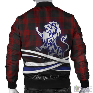 Cameron Black and Red Tartan Bomber Jacket with Alba Gu Brath Regal Lion Emblem