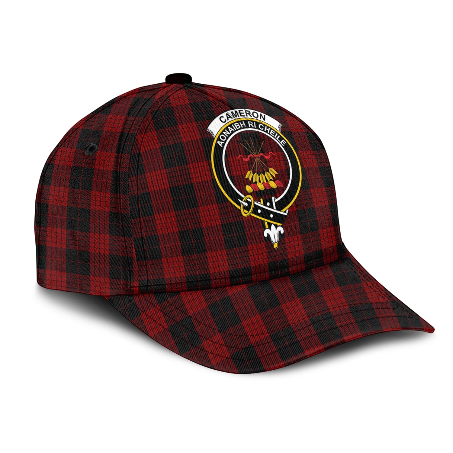 Cameron Black and Red Tartan Classic Cap with Family Crest - Tartan Vibes Clothing