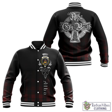 Cameron Black and Red Tartan Baseball Jacket Featuring Alba Gu Brath Family Crest Celtic Inspired