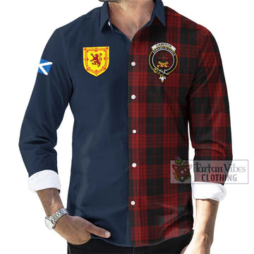 Cameron Black and Red Tartan Long Sleeve Button Shirt Alba with Scottish Lion Royal Arm Half Style