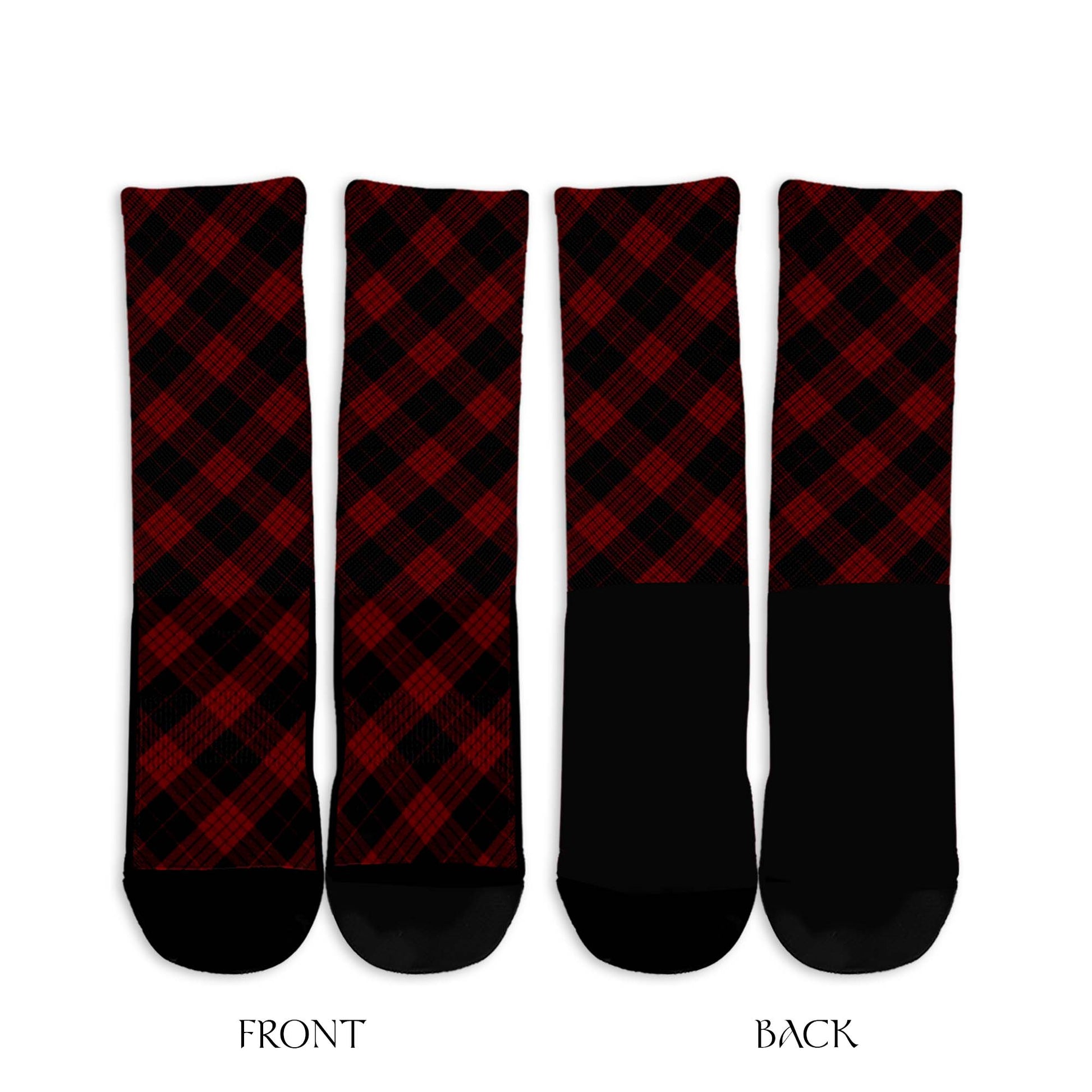 Cameron Black and Red Tartan Crew Socks Cross Tartan Style - Tartanvibesclothing