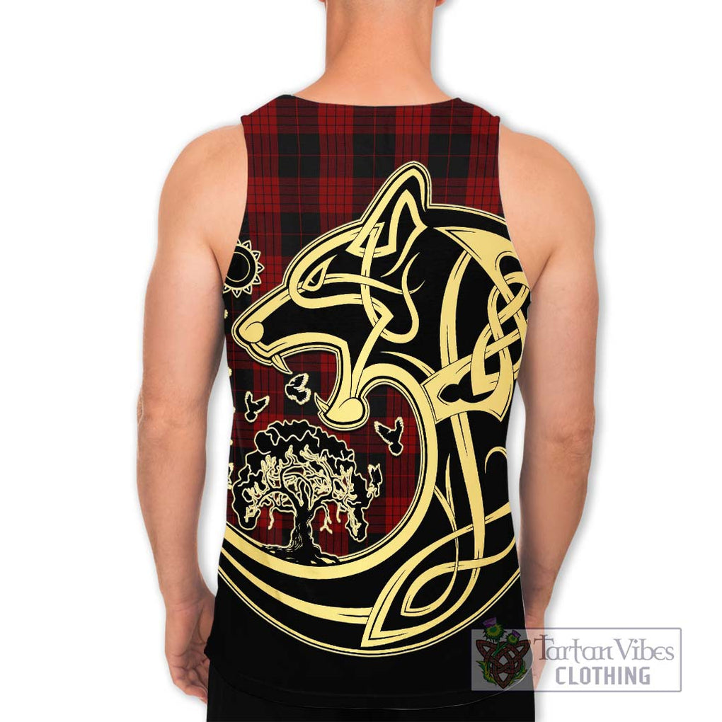 Cameron Black and Red Tartan Men's Tank Top with Family Crest Celtic Wolf Style - Tartan Vibes Clothing