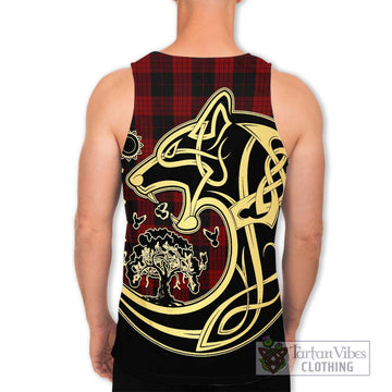 Cameron Black and Red Tartan Men's Tank Top with Family Crest Celtic Wolf Style