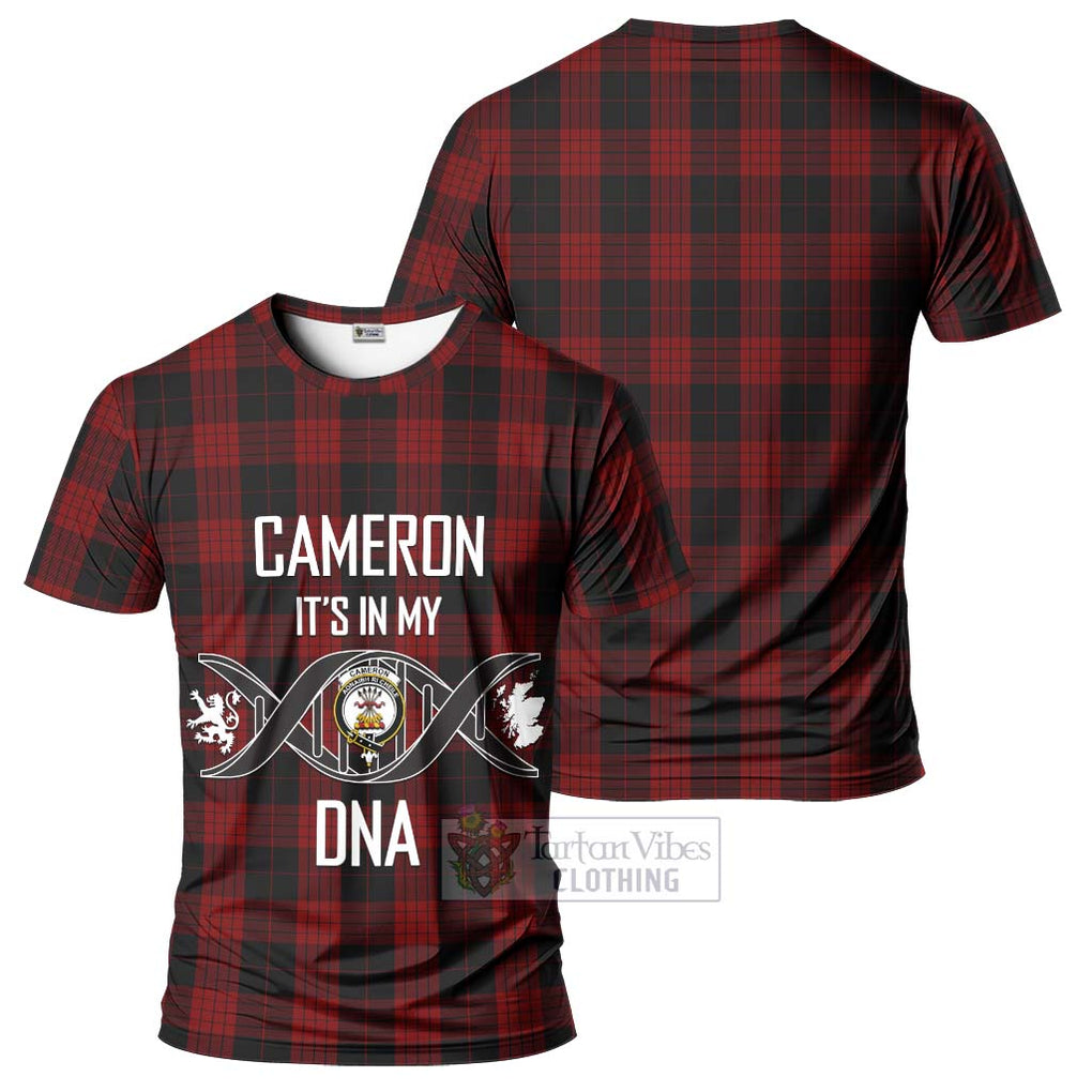 Cameron Black and Red Tartan T-Shirt with Family Crest DNA In Me Style - Tartan Vibes Clothing