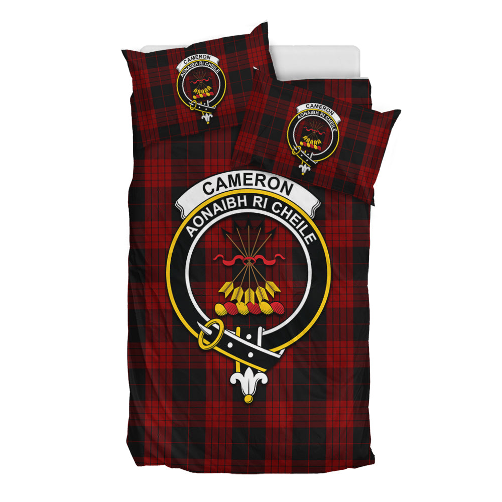 Cameron Black and Red Tartan Bedding Set with Family Crest - Tartan Vibes Clothing