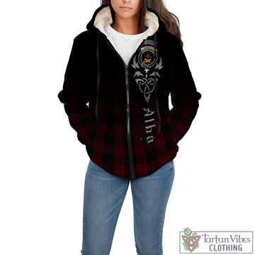 Cameron Black and Red Tartan Sherpa Hoodie Featuring Alba Gu Brath Family Crest Celtic Inspired