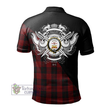 Cameron Black and Red Tartan Polo Shirt with Family Crest and Military Logo Style