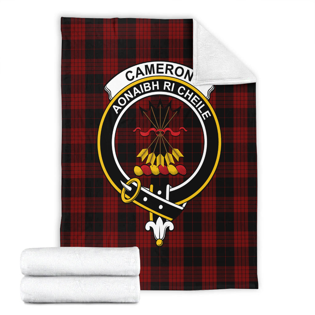 Cameron Black and Red Tartan Blanket with Family Crest - Tartan Vibes Clothing