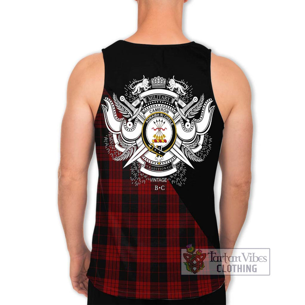 Cameron Black and Red Tartan Men's Tank Top with Family Crest and Military Logo Style - Tartanvibesclothing Shop