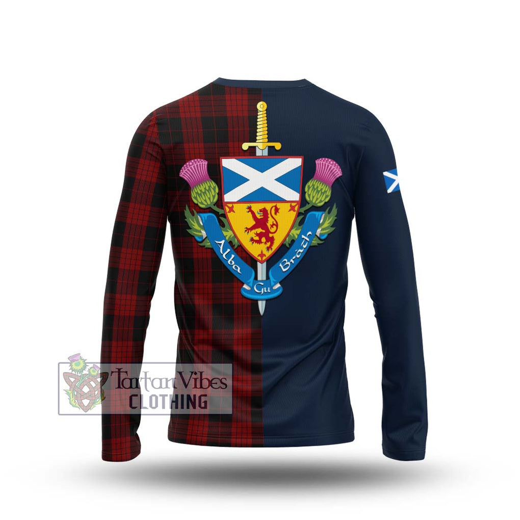 Tartan Vibes Clothing Cameron Black and Red Tartan Long Sleeve T-Shirt with Scottish Lion Royal Arm Half Style