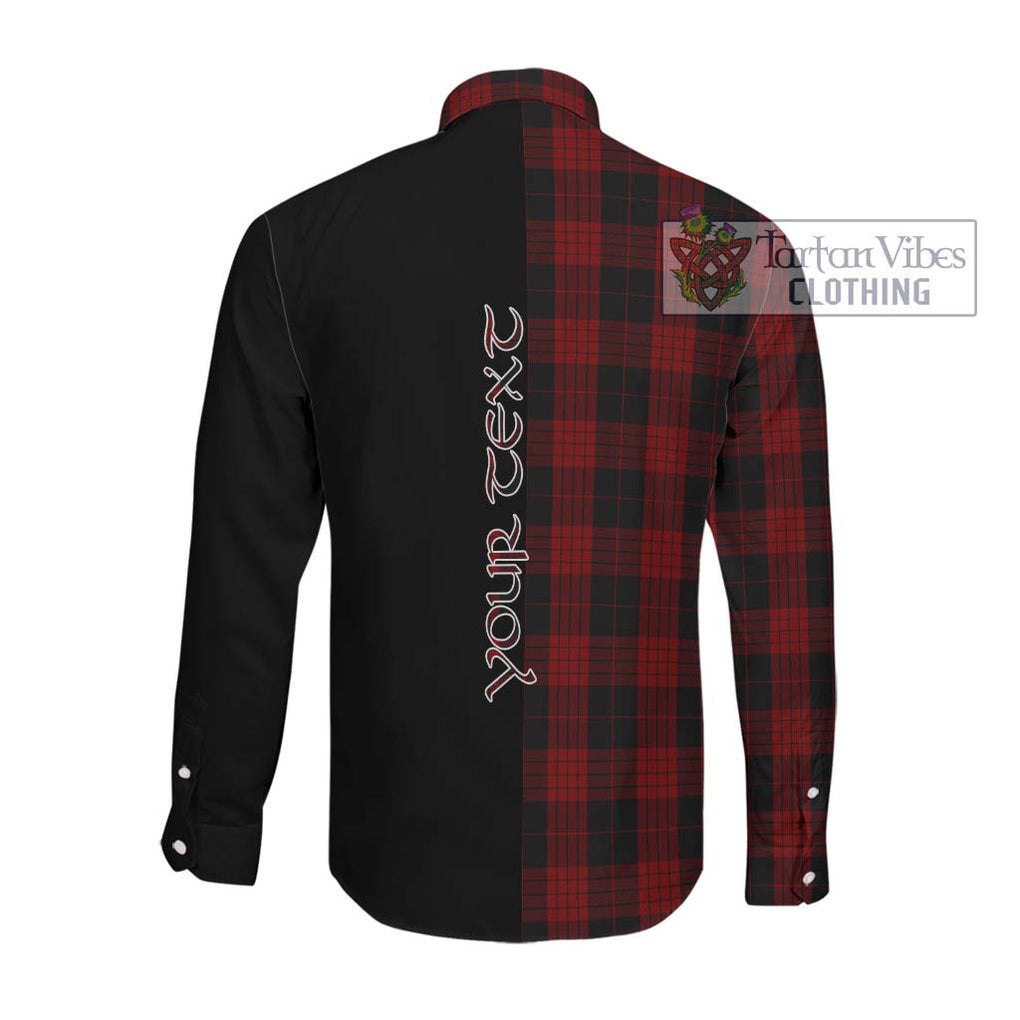 Cameron Black and Red Tartan Long Sleeve Button Shirt with Family Crest and Half Of Me Style Men's Shirt - Tartanvibesclothing Shop