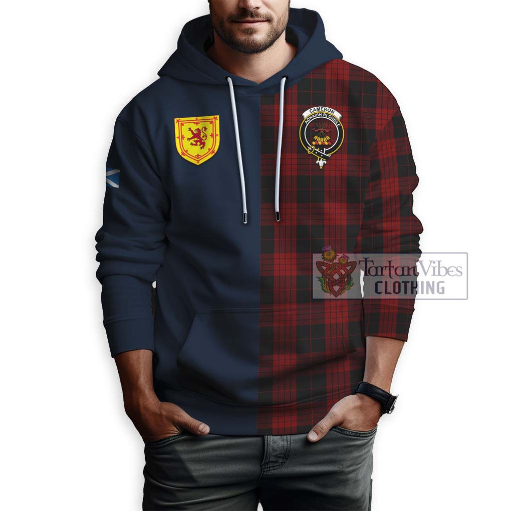 Tartan Vibes Clothing Cameron Black and Red Tartan Hoodie with Scottish Lion Royal Arm Half Style