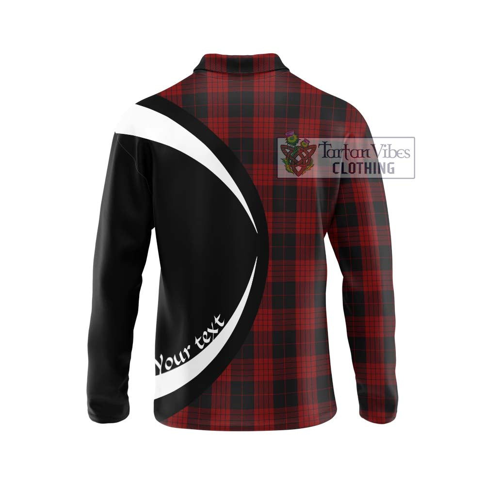 Cameron Black and Red Tartan Long Sleeve Polo Shirt with Family Crest Circle Style - Tartan Vibes Clothing