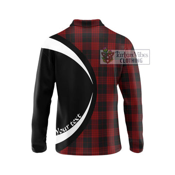 Cameron Black and Red Tartan Long Sleeve Polo Shirt with Family Crest Circle Style