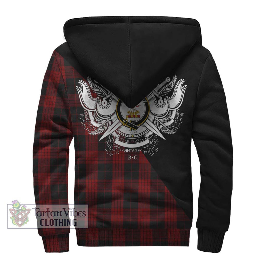 Cameron Black and Red Tartan Sherpa Hoodie with Family Crest and Military Logo Style - Tartanvibesclothing Shop