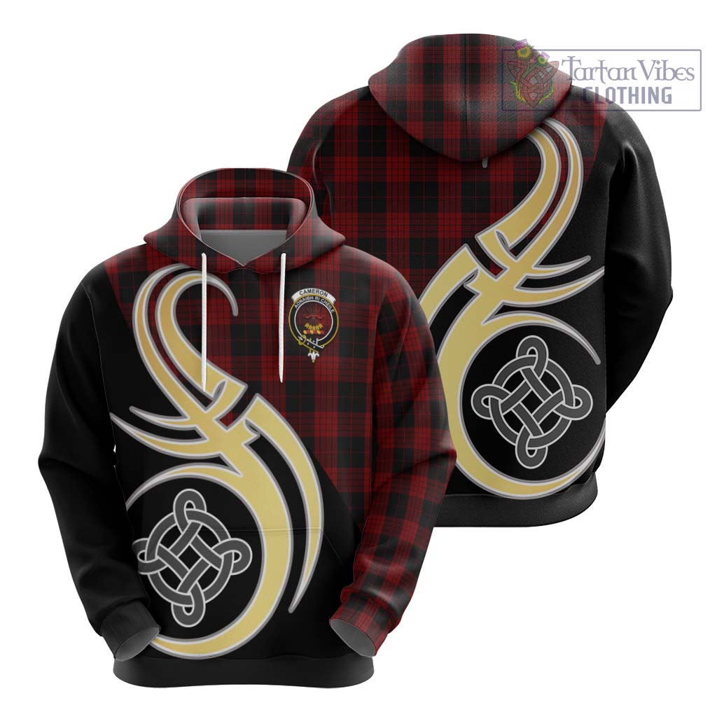 Cameron Black and Red Tartan Hoodie with Family Crest and Celtic Symbol Style - Tartan Vibes Clothing