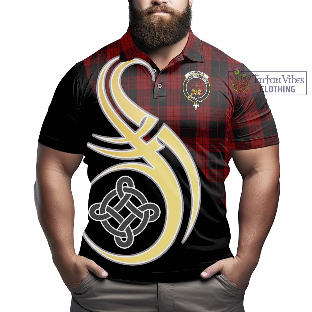 Cameron Black and Red Tartan Polo Shirt with Family Crest and Celtic Symbol Style - Tartan Vibes Clothing