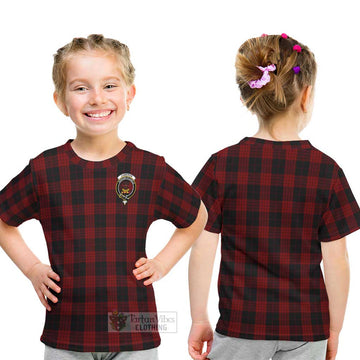 Cameron Black and Red Tartan Kid T-Shirt with Family Crest