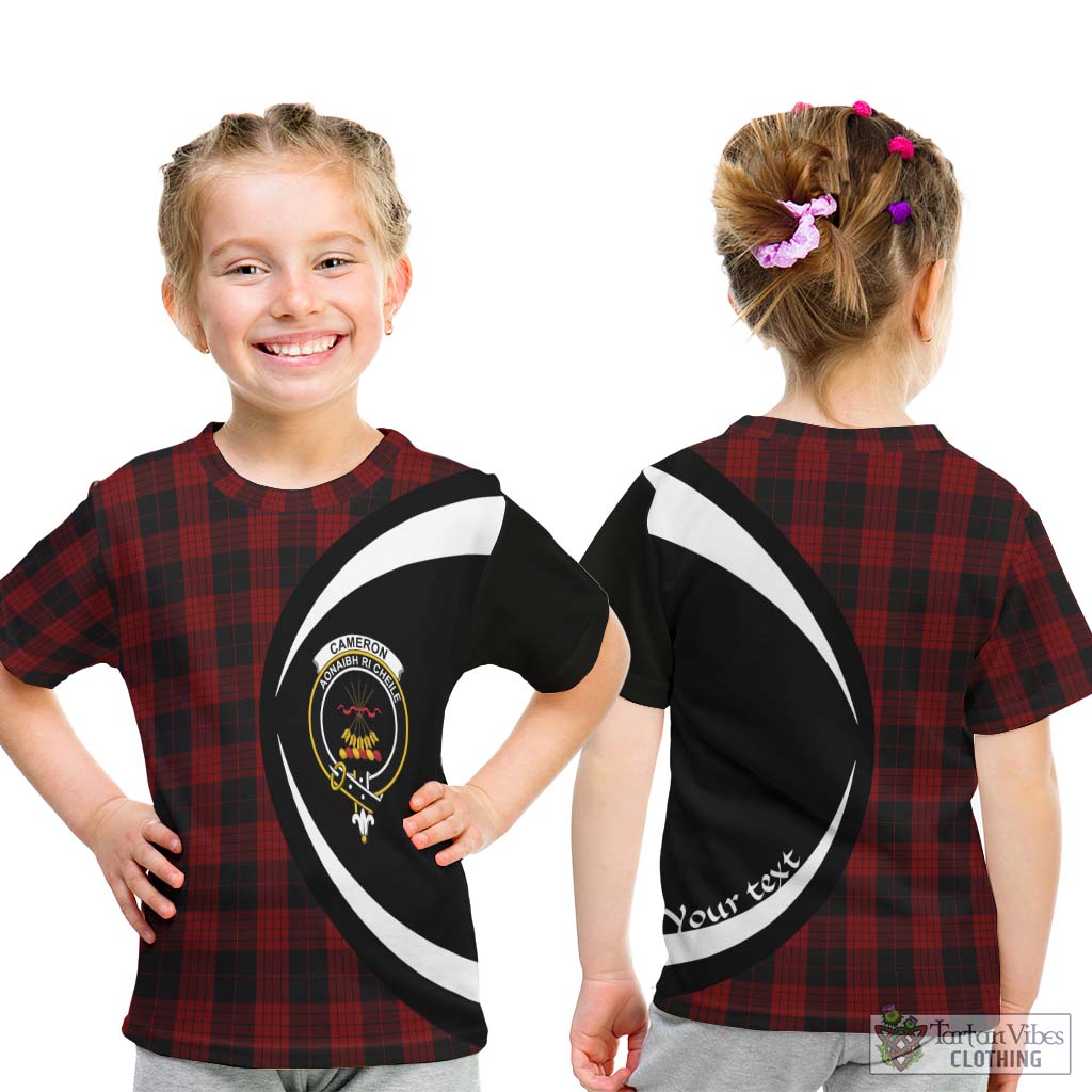 Cameron Black and Red Tartan Kid T-Shirt with Family Crest Circle Style - Tartan Vibes Clothing