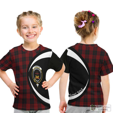 Cameron Black and Red Tartan Kid T-Shirt with Family Crest Circle Style