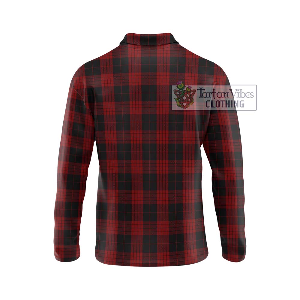 Cameron Black and Red Tartan Long Sleeve Polo Shirt with Family Crest DNA In Me Style - Tartanvibesclothing Shop