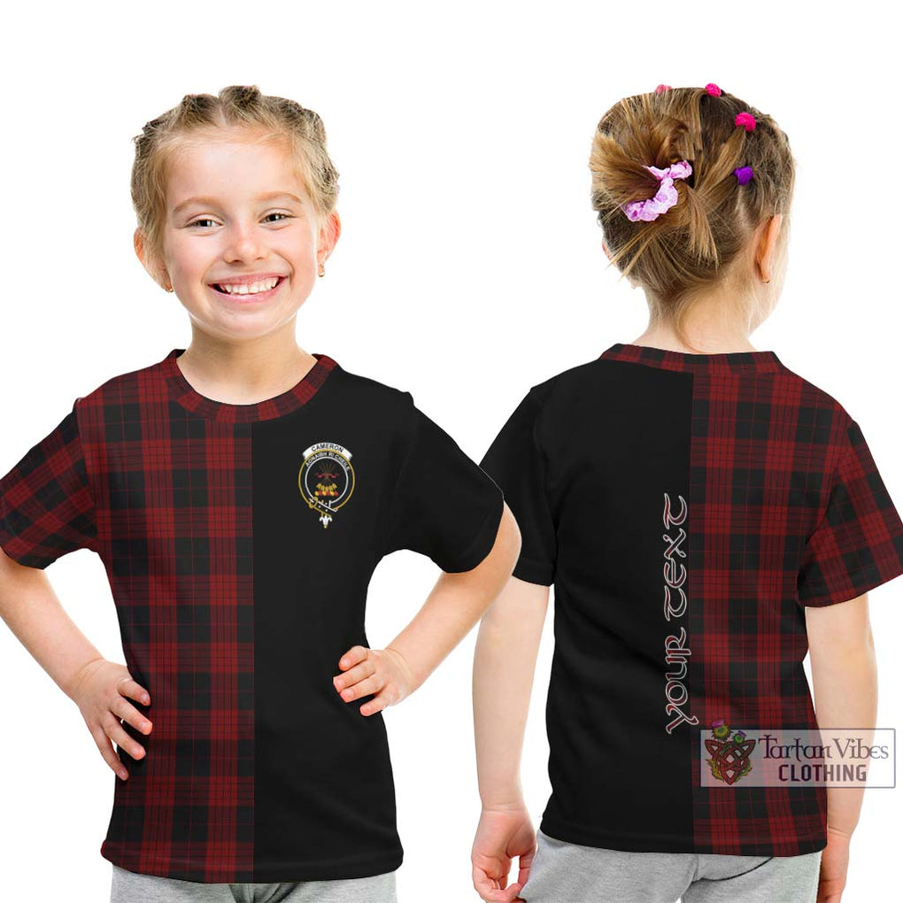 Cameron Black and Red Tartan Kid T-Shirt with Family Crest and Half Of Me Style - Tartanvibesclothing Shop