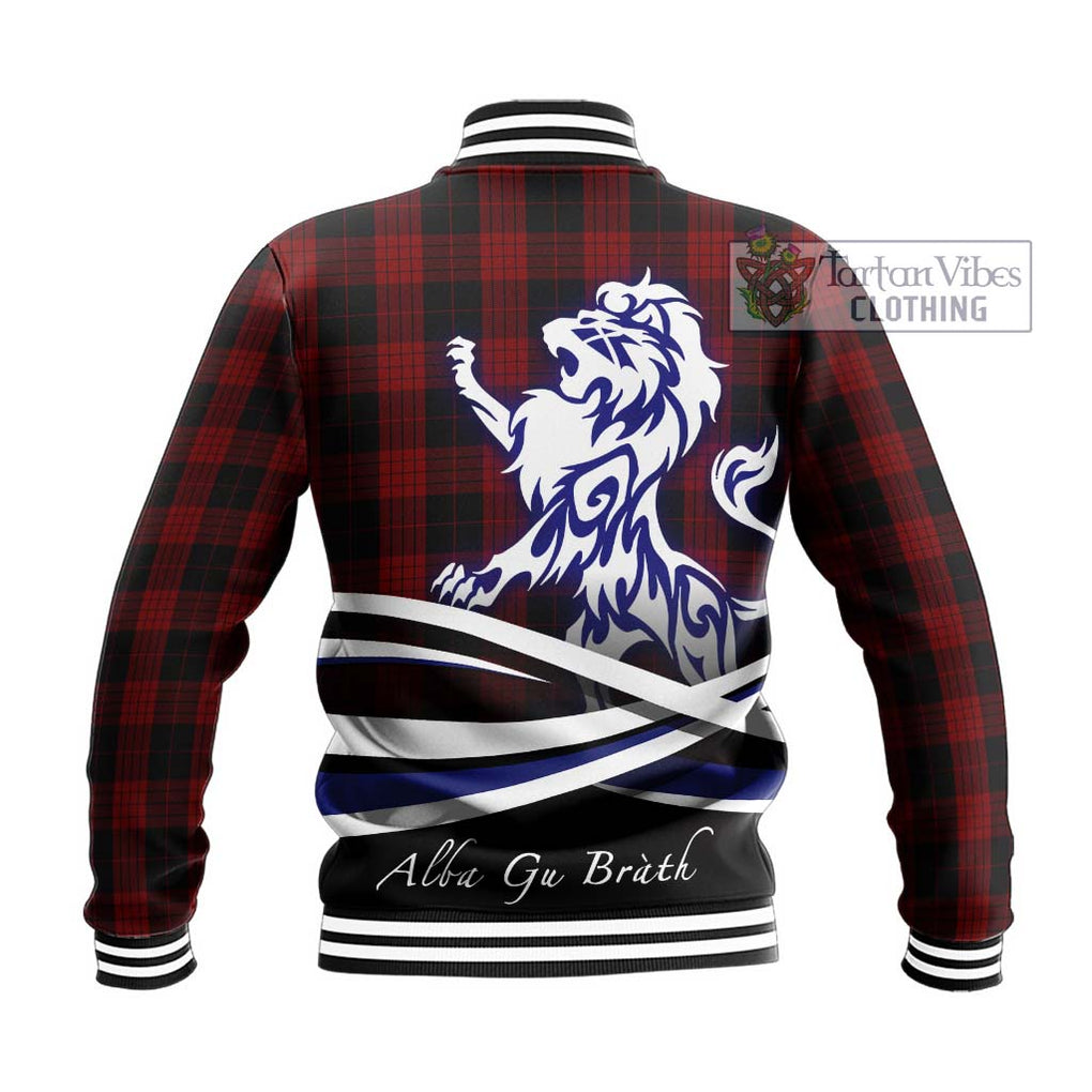 Cameron Black and Red Tartan Baseball Jacket with Alba Gu Brath Regal Lion Emblem - Tartanvibesclothing Shop