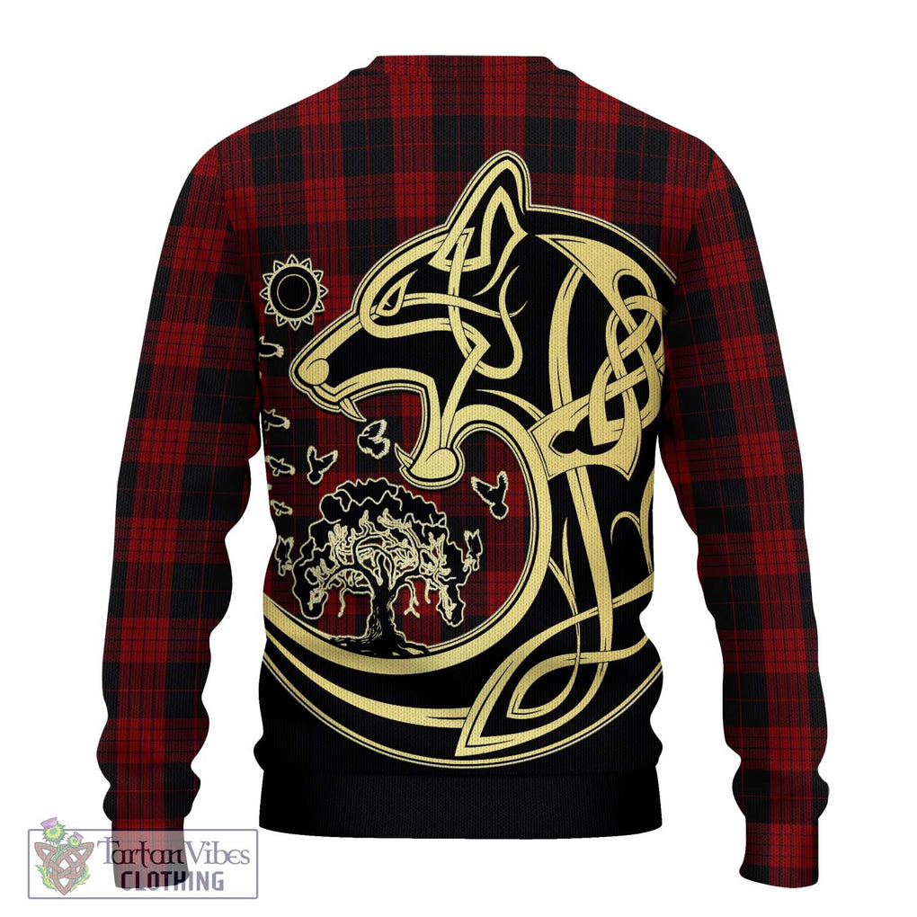 Cameron Black and Red Tartan Knitted Sweater with Family Crest Celtic Wolf Style - Tartan Vibes Clothing