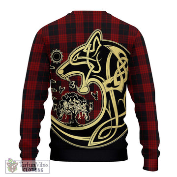 Cameron Black and Red Tartan Ugly Sweater with Family Crest Celtic Wolf Style