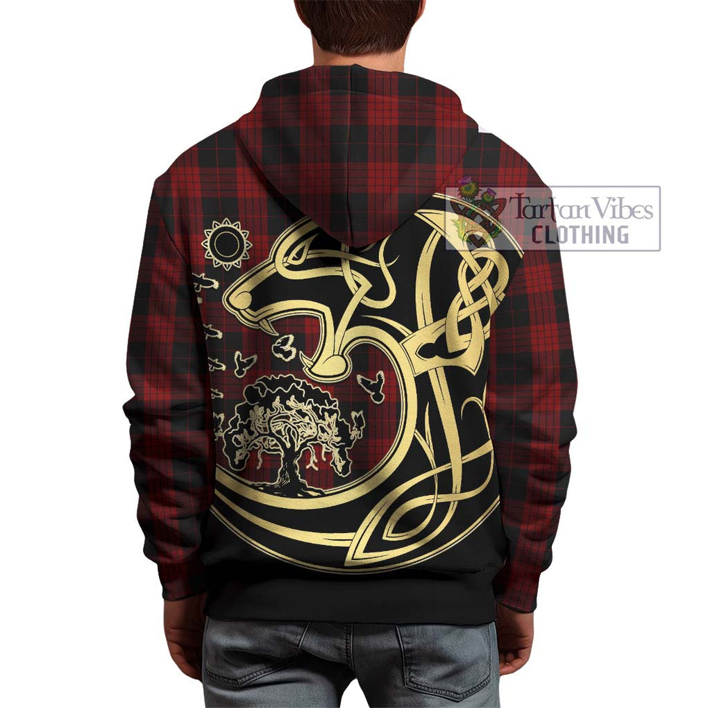 Cameron Black and Red Tartan Hoodie with Family Crest Celtic Wolf Style - Tartan Vibes Clothing