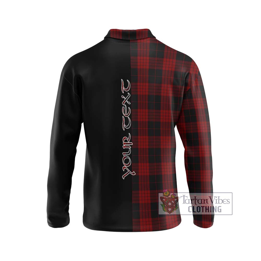 Cameron Black and Red Tartan Long Sleeve Polo Shirt with Family Crest and Half Of Me Style - Tartanvibesclothing Shop